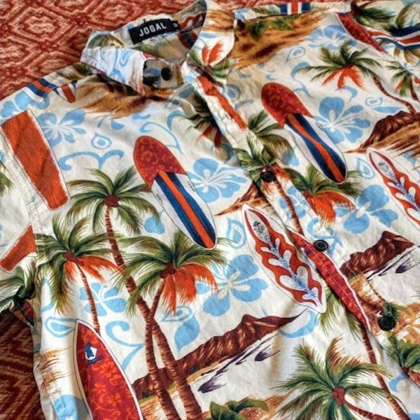 SALE !! Hawaiian Shirt - Short Sleeve  100% Cotton Button Up - Men's Medium
