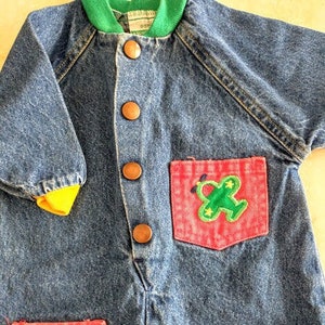 Vintage Healthtex** Denim Coveralls - Distressed Denim Baby Romper - Infant Size 0-5 Months - American Made in USA