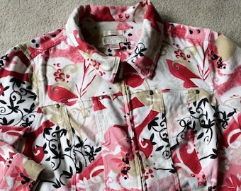 SALE !! Christopher & Banks Cotton Print Zip Jacket - Cheerful Summer Light Jacket    - Ladies Petite XL