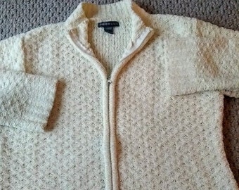 Vintage Chenille Cardigan Sweater - 2 Way Zipper Knit Jacket- Ladies Large