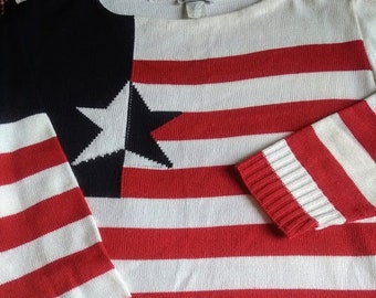 USA Sweater - American Flag Style Pullover - Unisex Ladies  XL - American Made in USA