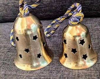 Set Brass** Bells - Ringing Bells with Star Cut Outs - Braided Hang Cords
