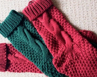 Chunky** Knit Christmas Stocking - Choose Red or Green - 19 Inches Long
