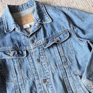Denim Jean Jacket -  - Western Style Trucker Jacket- Workwear Chore Coat - Moderately Distressed -  Men's Medium