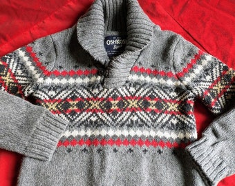 OshKosh Nordic* Sweater -  100% Soft Cotton Knit - Shawl Collar Pullover - Toddler Size 3T