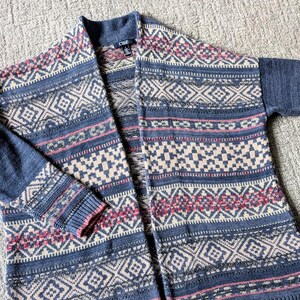 CHAPS Cotton Cardigan - Abstract Nordic Knit Design - Ladies Medium