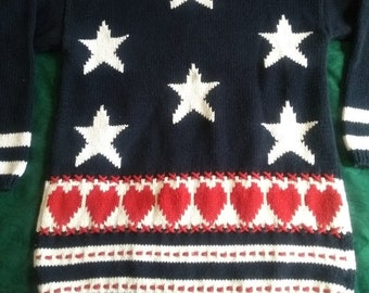American Flag  Style Slouch Sweater-  Vintage Kitsch Knitwear - Ladies Medium