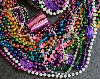 30 Mardi Gras** Premium Bead Necklace Lot -  30 Count Large and Design Plastic Bead Necklaces- Recycled Caught Mardi Gras Throws