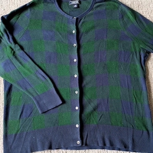 Plus Size Supima Cotton  Sweater - Lands' End Plaid Button Up -  Ladies 2X Plus 20W - 22W