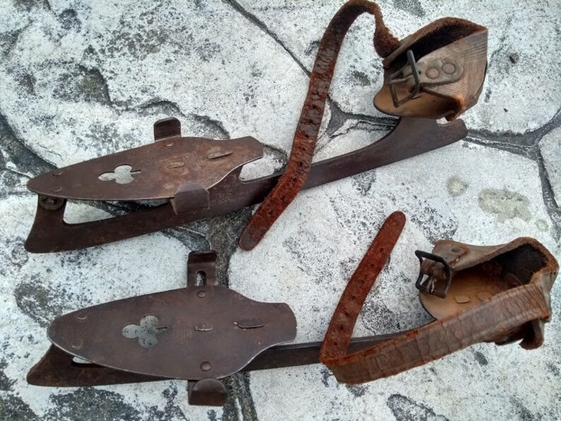 Antique Steel Ice Skates Adjustable Choose Size 10 or 11 Etsy