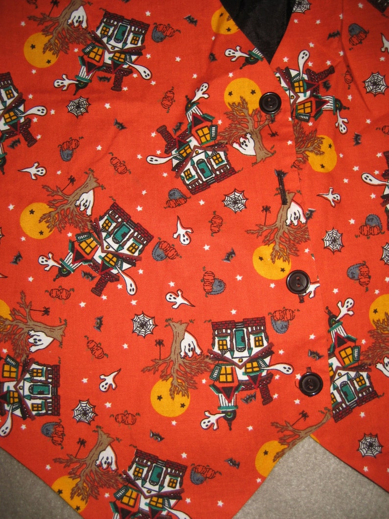 Plus Size Halloween Vest - Kitsch Cotton Print - Ghost, Haunted House, Moon, Bats - Unisex Womens Size 18 image 2