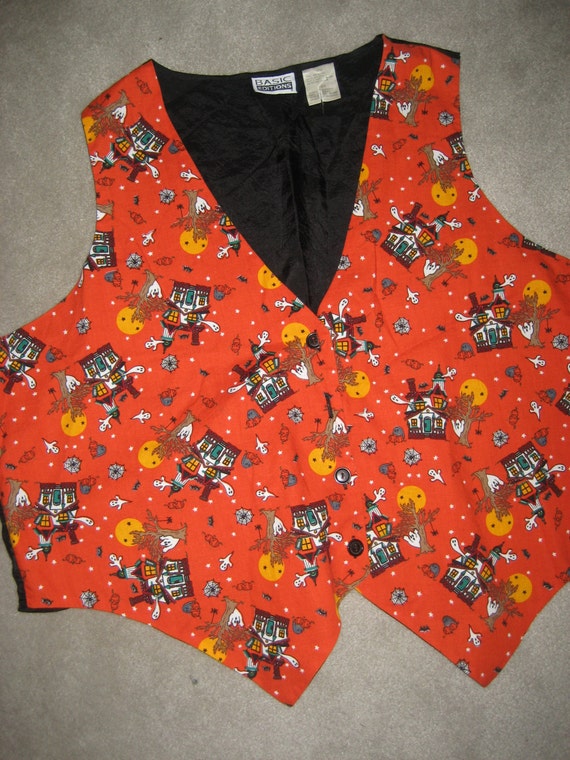 Plus Size Halloween Vest - Kitsch Cotton Print - Ghost, Haunted House, Moon, Bats - Unisex Womens  Size  18