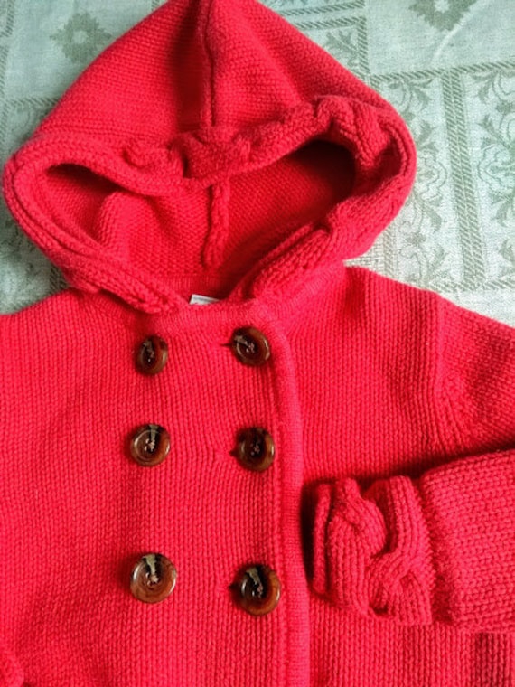 Toddler Red Cardigan - Cable Trim Cotton Sweater … - image 1