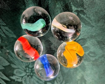 Vintage** Cats Eye Marble Shooters - Approx 1" Glass Marbles - Decor / Games / Crafts -  Sold in Packs of 5 Count