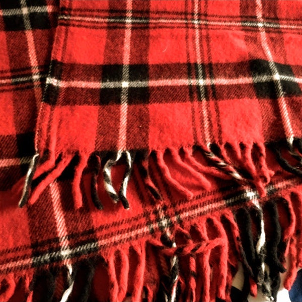 Faribo Stadium** / Picnic Blanket -  Red Tartan Plaid Throw - 56"  x 40"- American Made in USA