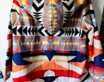 Southwest Tribal Hooded Swing Coat - Bold Navajo Design - Unique Boho Jacket - Ladies XL