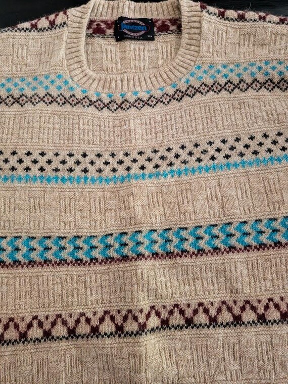 1980s Wool** Sweater - Vintage Jantzen Geometric Stripe - Ladies Medium -  American Made in USA