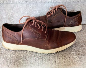 SALE !! Timberland Leather Shoes - Sensorflex Comfort Tie Oxfords - Wing Tip Leather Brogues -  Men's Size US 10