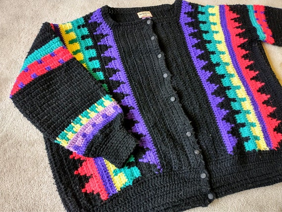 3XL  Handmade Crochet Rainbow Cardigan - Vintage … - image 2