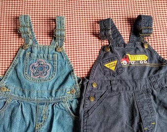 18 Month Overalls - Baby Boy or Girl  - 100% Cotton - Choose OshKosh with Embroidery or Navy Twill with Trucks