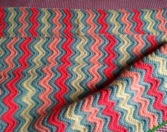 Zig Zag Crochet Blanket – Multi Colors, Cottage Chic Decor, American Made (52" x 32")