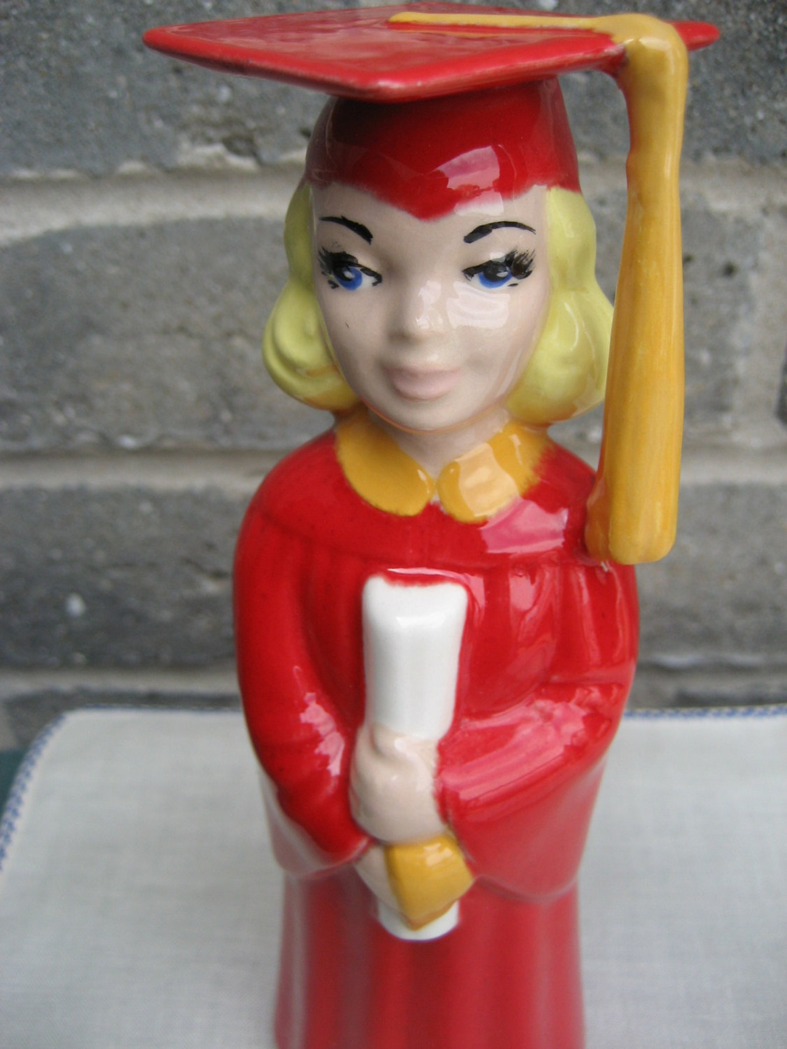 Girl Graduate Figurine Vintage Ceramic Red Cap and Gown Etsy