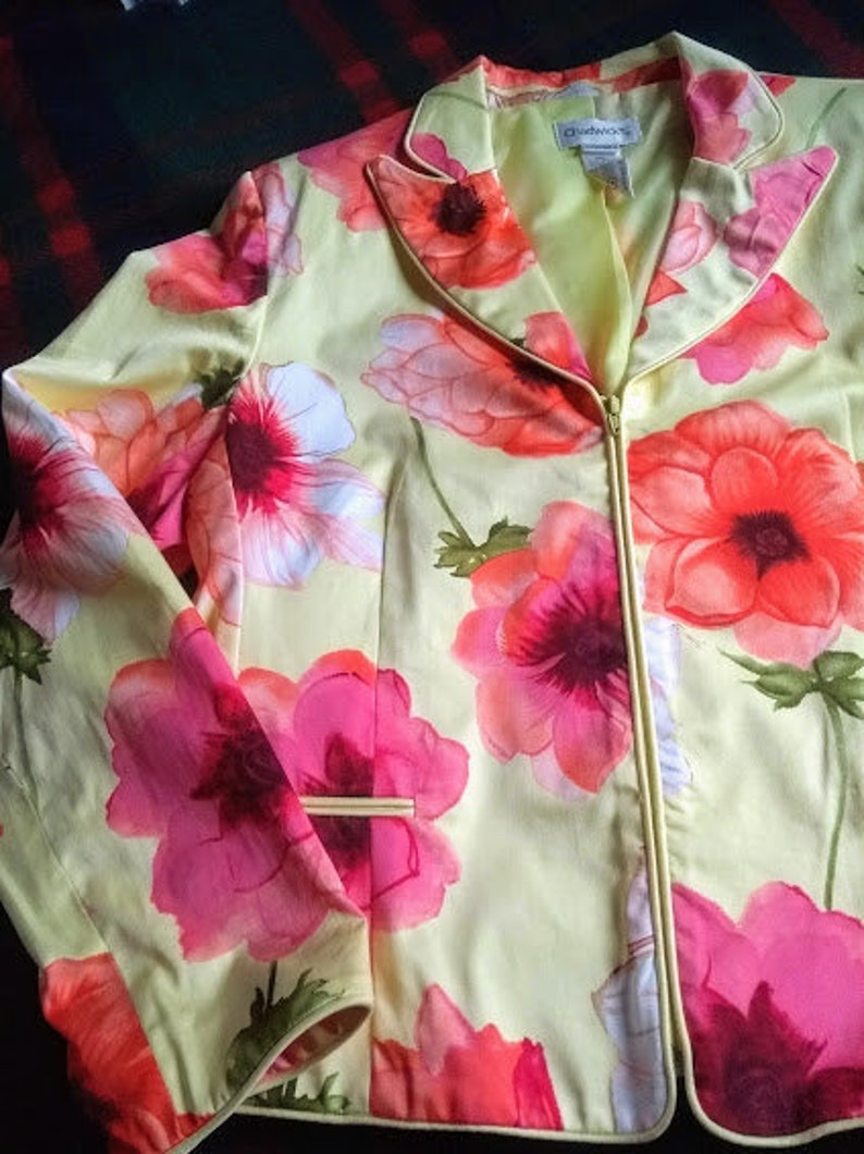 Chadwick 1990s Ladies Size 14 - Cotton Blend Lined Zip Fitted Blazer Vintage Floral Jacket