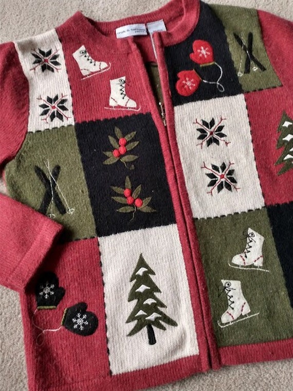 Winter Theme Zip Cardigan - 1981 Vintage Christmas