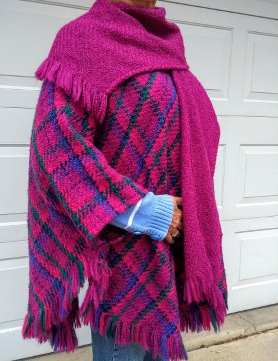 Hand Woven Irish Wool Cape - Jeweltone Plaid Cape