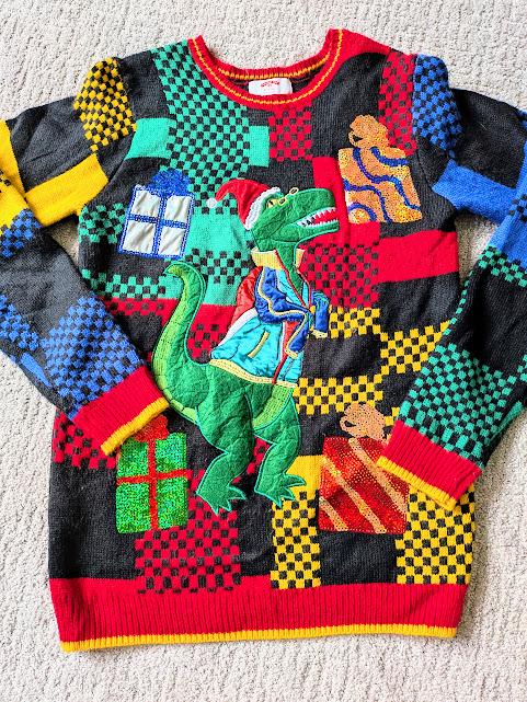 Dino Ugly Sweater - Christmas Sweater Party - Boldly Colorfully Crazy -  Size Small