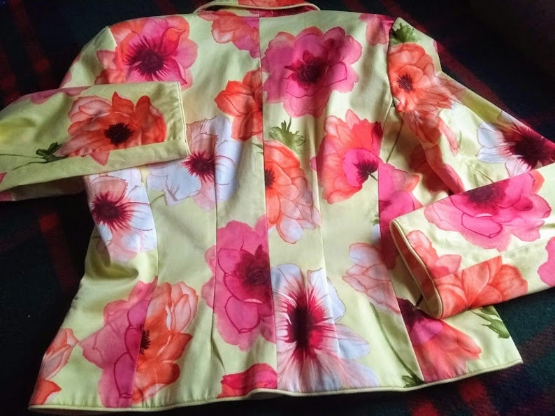 Chadwick 1990s Ladies Size 14 - Cotton Blend Lined Zip Fitted Blazer Vintage Floral Jacket