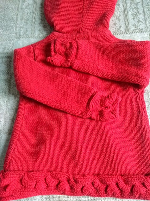 Toddler Red Cardigan - Cable Trim Cotton Sweater … - image 3