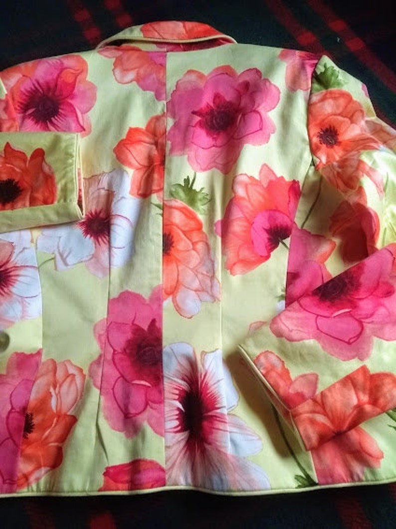 Chadwick 1990s Ladies Size 14 - Cotton Blend Lined Zip Fitted Blazer Vintage Floral Jacket