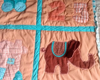 Handmade Baby Quilt - Applique Quilted Blocks 38" x 36"  - Gender Neutral - American Made in USA