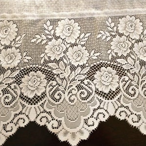 Vintage  Lace Curtain Valance** - Cream White Roses Design -Approx.  58" x 17" - American Made in USA