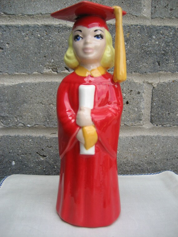 Girl Graduate Figurine Vintage Ceramic Red Cap and Gown Etsy