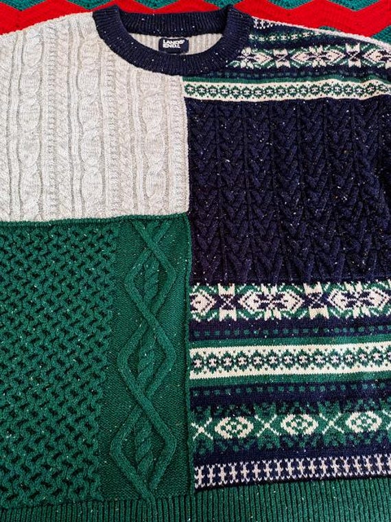 Lands End*  Nordic Patchwork Pullover - Multi Tex… - image 2