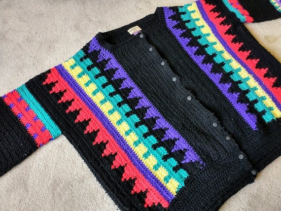 3XL  Handmade Crochet Rainbow Cardigan - Vintage … - image 1