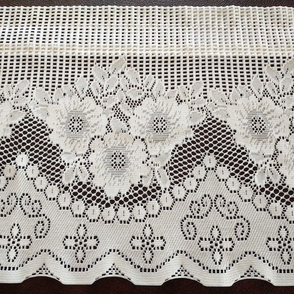 Vintage Lace Curtain Valance  - Light Filtering  Design -57" x 13 1/2" - Creamy White