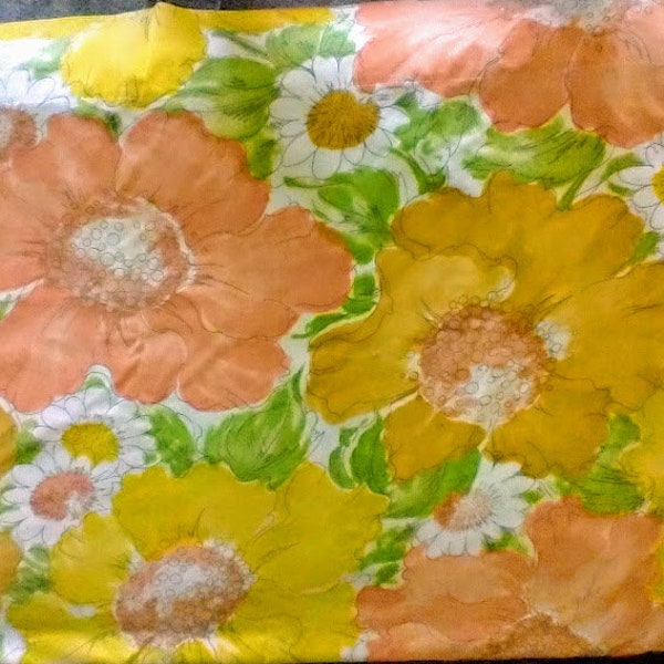 Rare 1960s Percale Flat Full Bed Sheet -Sears Orange Flower Power - American  Made in USA