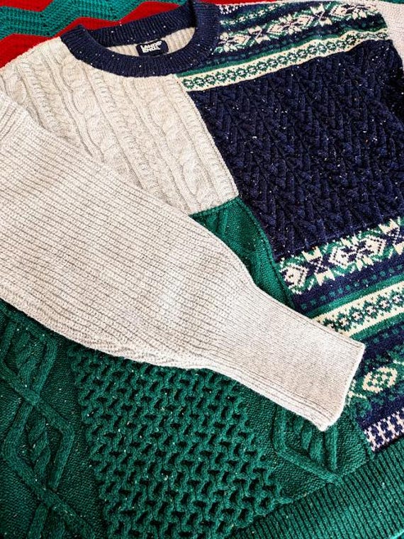Lands End*  Nordic Patchwork Pullover - Multi Tex… - image 3