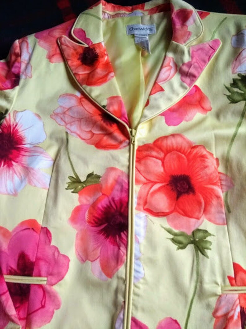 Chadwick 1990s Ladies Size 14 - Cotton Blend Lined Zip Fitted Blazer Vintage Floral Jacket