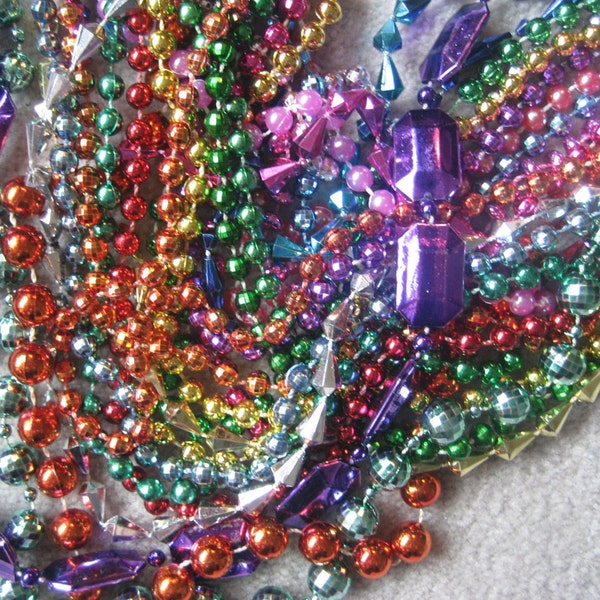 80 Recycled Mardi **Gras Bead Necklaces - Multi Colored Plastic Beads - Tangle Free Lot of 80 -  Upcycle-Costumes-Dress-up- Repurpose