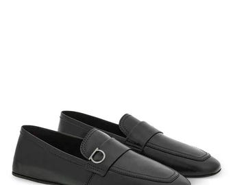 Handgemaakte zwarte herenloafers van kalfsleer met gesp – instapschoenen met Gancini-detail