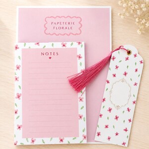 Set de papeterie fleurie fait main | Floral Stationery Set | Bloc-notes & marque-page aquarelle | Hand-Painted Design | Made in France