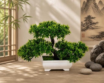 Kunstmatige mini-bonsaiboom – Japanse zen-decoratie – Kleine potplant – Kantoor- en huisdecoratie