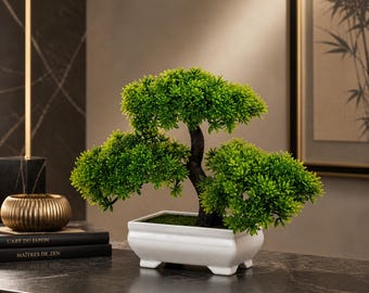 Konstgjort japanskt bonsaiträd – Zen heminredning – Minikruka – Dekoration i asiatisk stil