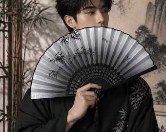 Japanischer Drachenfächer – Schwarzer Faltfächer mit Quaste – Asiatische Dekoration, Cosplay-Accessoire, einzigartiges Geschenk