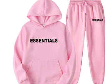 Essentials Pink Two-Piece Hoodie and Sweatpants Set – Loose Fit Streetwear
