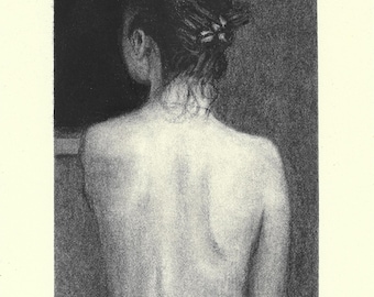 At the Window - Original Charcoal Drawing on Art Paper - 3.5" x 5.5"